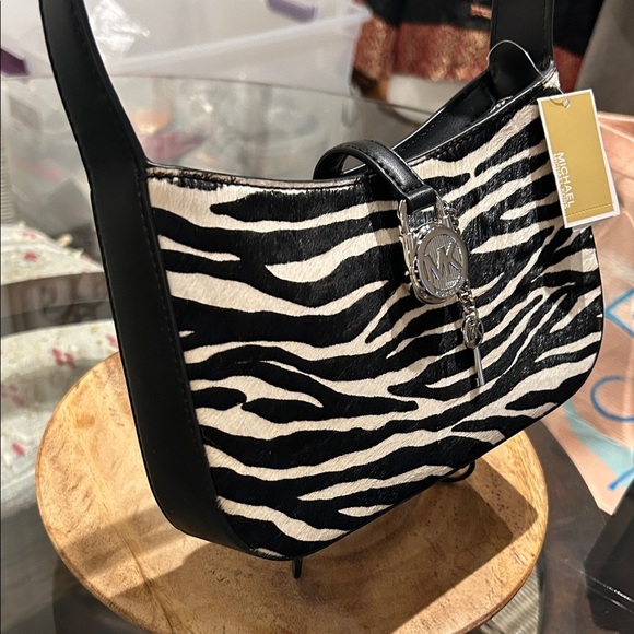 Michael Michael Kors Lyra Calf Hair Zebra Print Pochette Bag - Picture 4 of 7